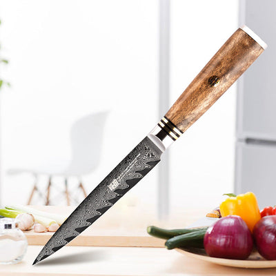 Exquisite 5-Inch Damascus Paring Knife with Shadow Wood Handle
