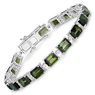 19.04 Carat Green Tourmaline & White Diamond 14K White Gold Bracelet
