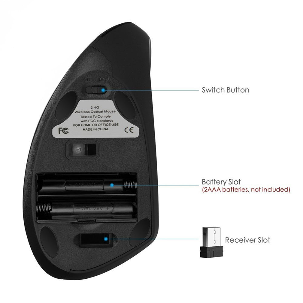 Wireless Mouse Ergonomic Optical 2.4G 800/1200/1600DPI Colorful Light Wrist Healing Vertical Mouse - Korvel
