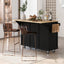 Kitchen trolley with rubber wood leaf countertop, 5-wheel kitchen island, storage cabinet and 3 dining drawers, black - Korvel