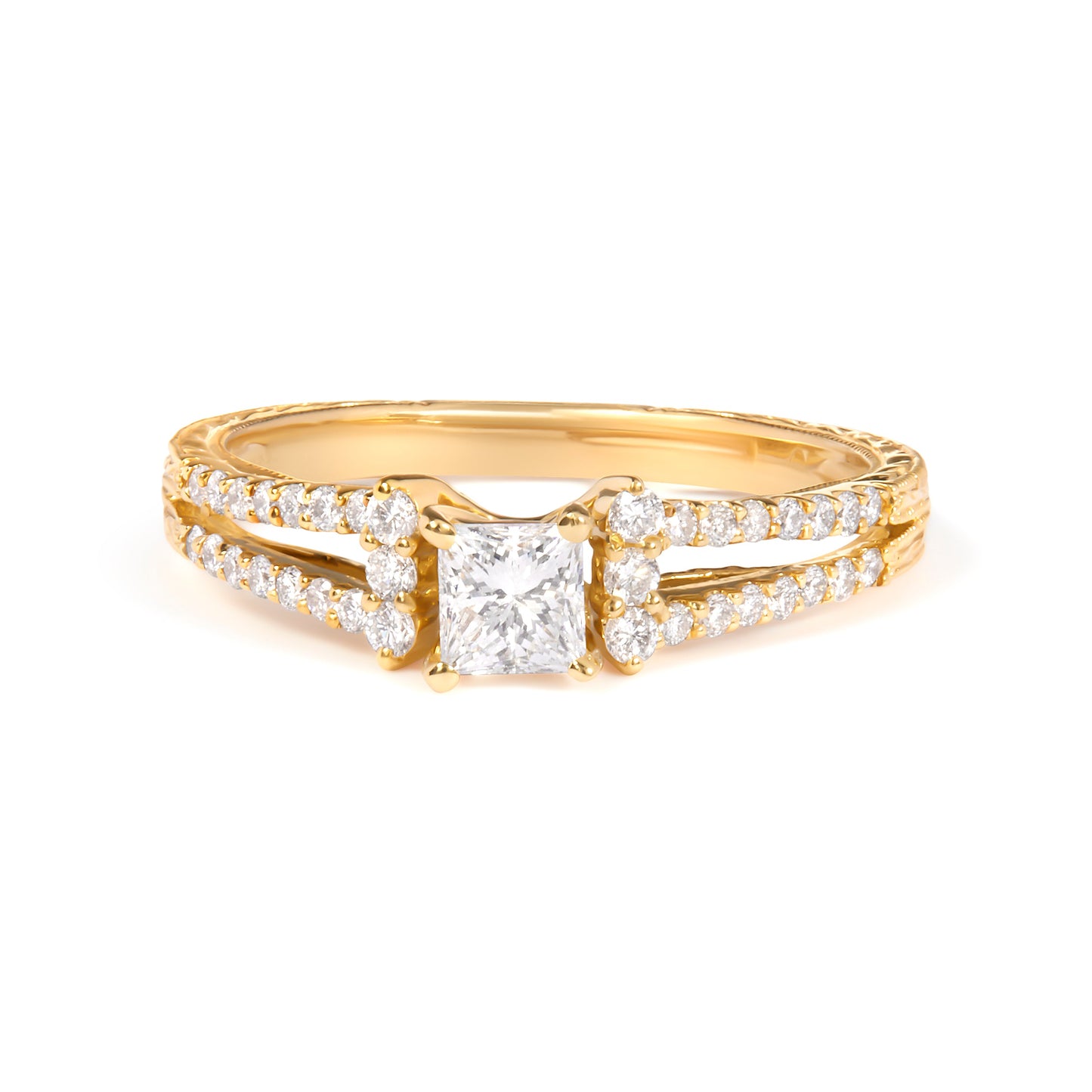 14K Yellow Gold Diamond Split Shank Engagement Ring - Size 7