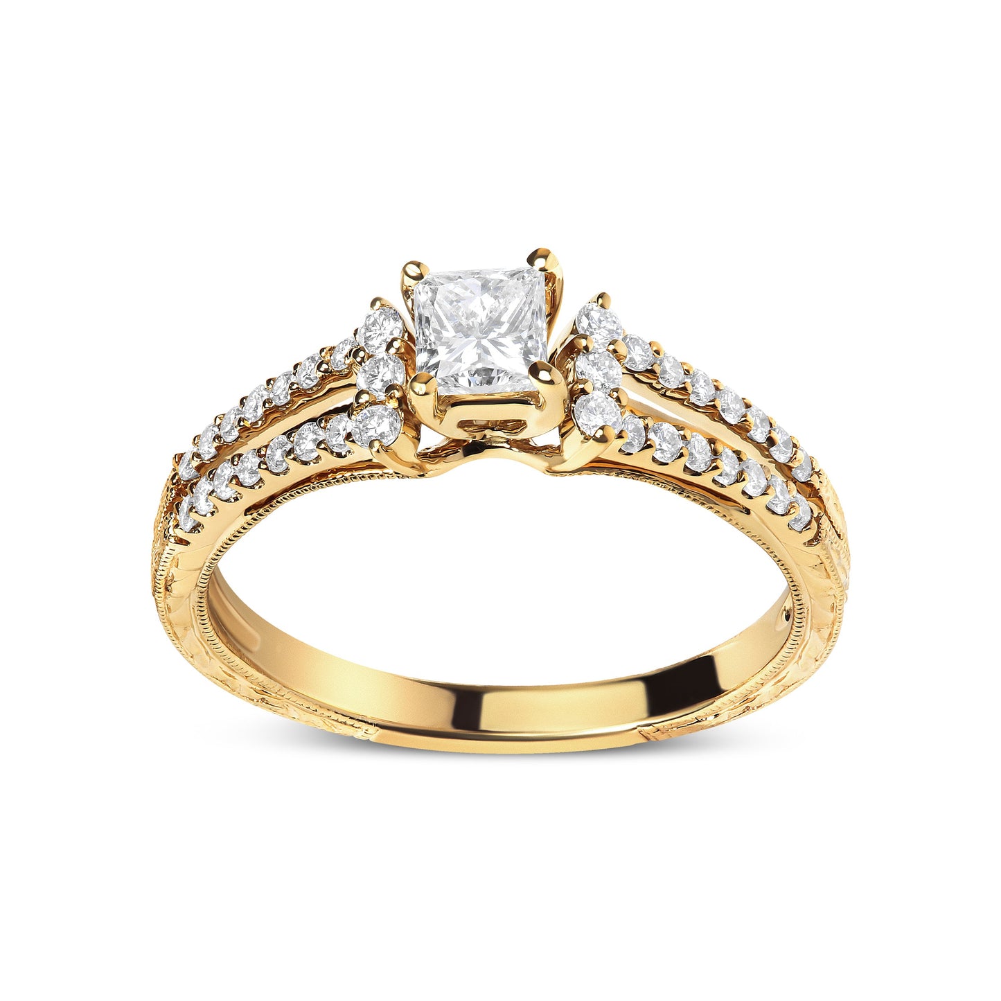 14K Yellow Gold Diamond Split Shank Engagement Ring - Size 7