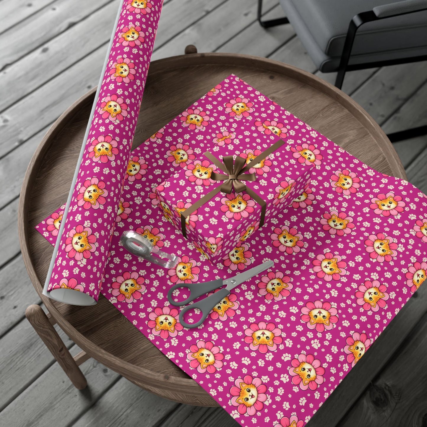 Pink Cat Blossom Gift Wrap | Adorable Cat Lover Wrapping Paper