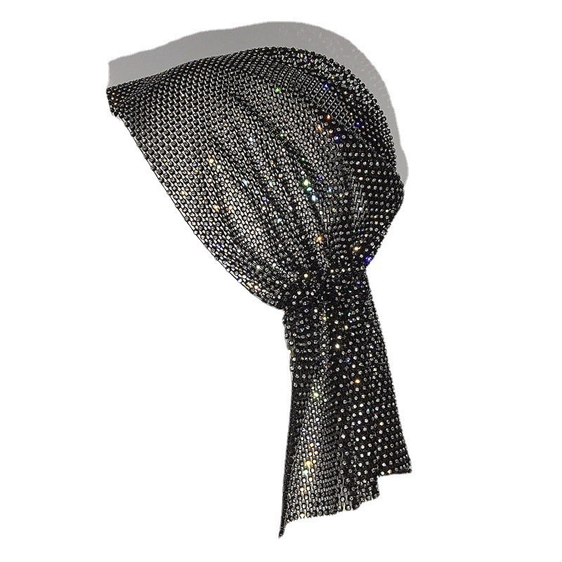 Mesh Rhinestone Elastic Hair Band Headband Outdoor Fashion Headwear Fishing Net Hat - Korvel