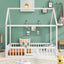 Full Size Wood House Bed with Fence and Door White Wash - Korvel