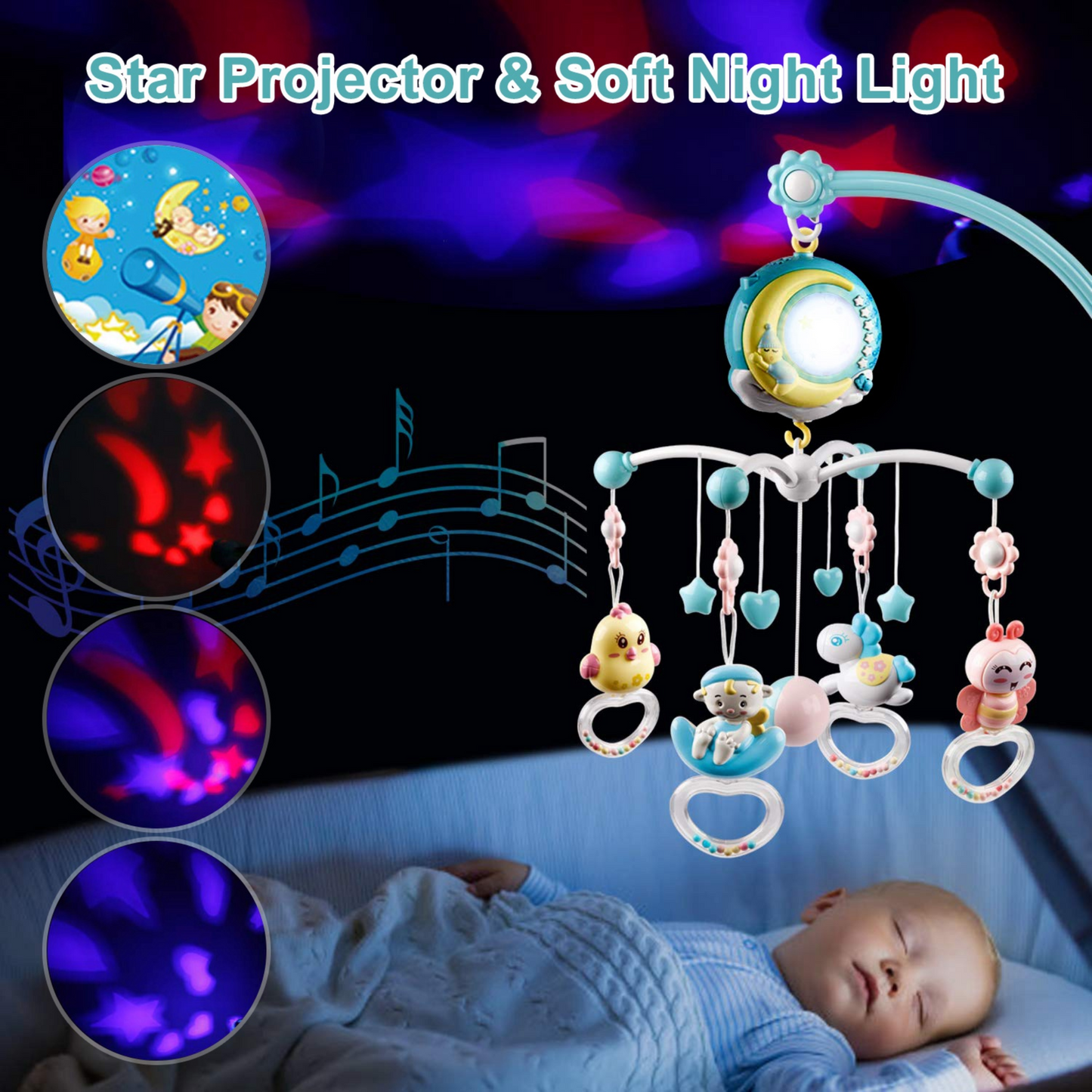 Mobile de Berceau Musical avec Projection d'Étoiles et Télécommande