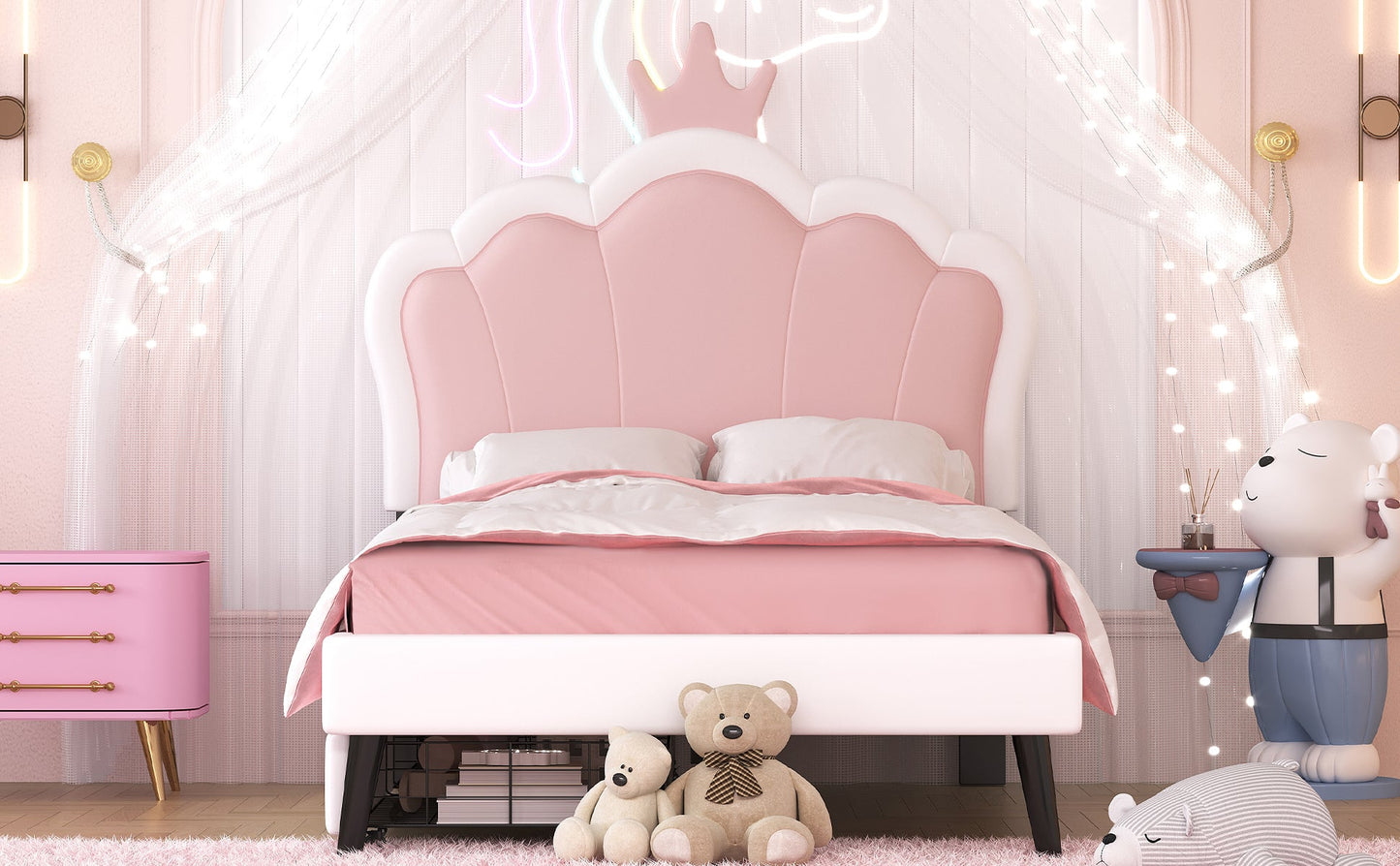 Twin Size Upholstered Princess Bed with Crown Headboard