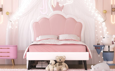 Twin Size Upholstered Princess Bed with Crown Headboard