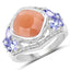 Bague en argent sterling avec pierre de lune pêche et tanzanite de 4,67 carats