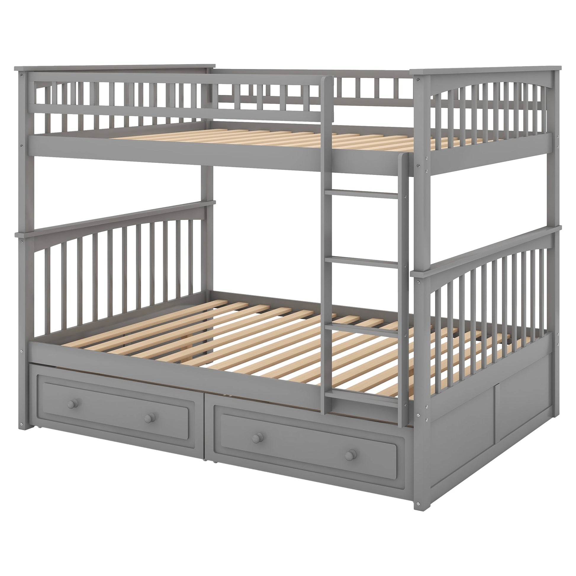 Full over Full Bunk Bed with Drawers, Convertible Beds  Gray - Korvel
