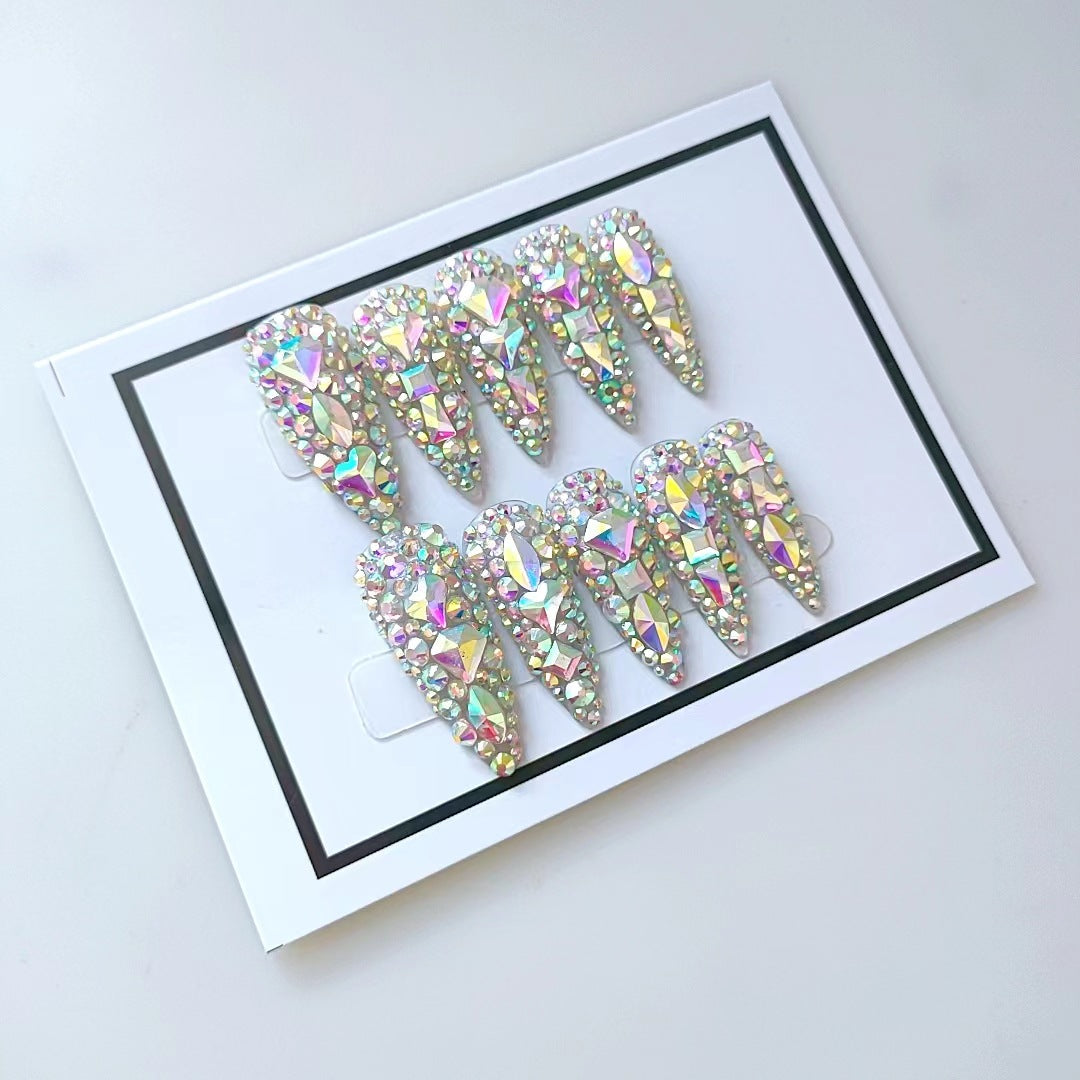 Elegant Long Water Drop Laser AB Diamond Nail Art Kit