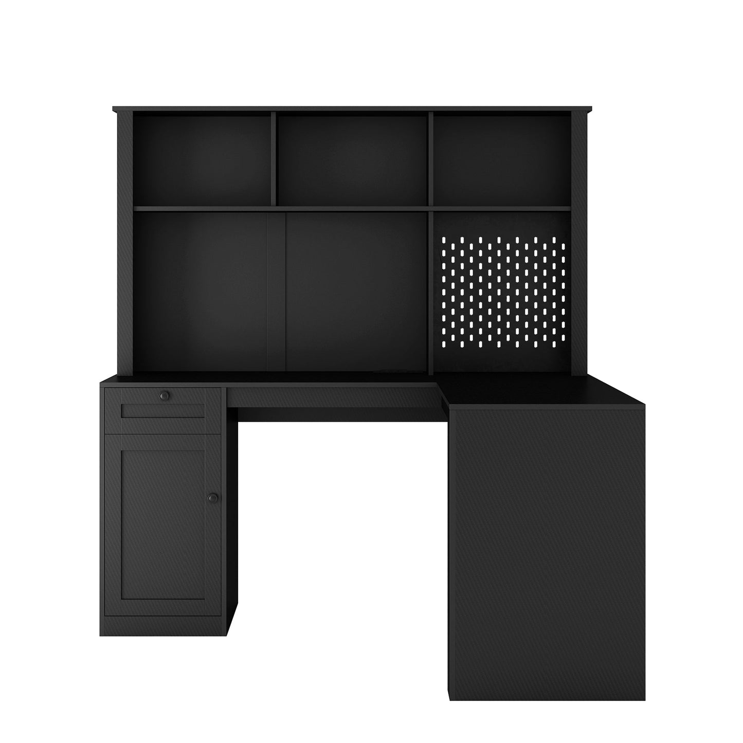 Writing desk with drawer bookshelf and charger, modern L-shaped desk with storage space, corner gaming computer desk - Korvel