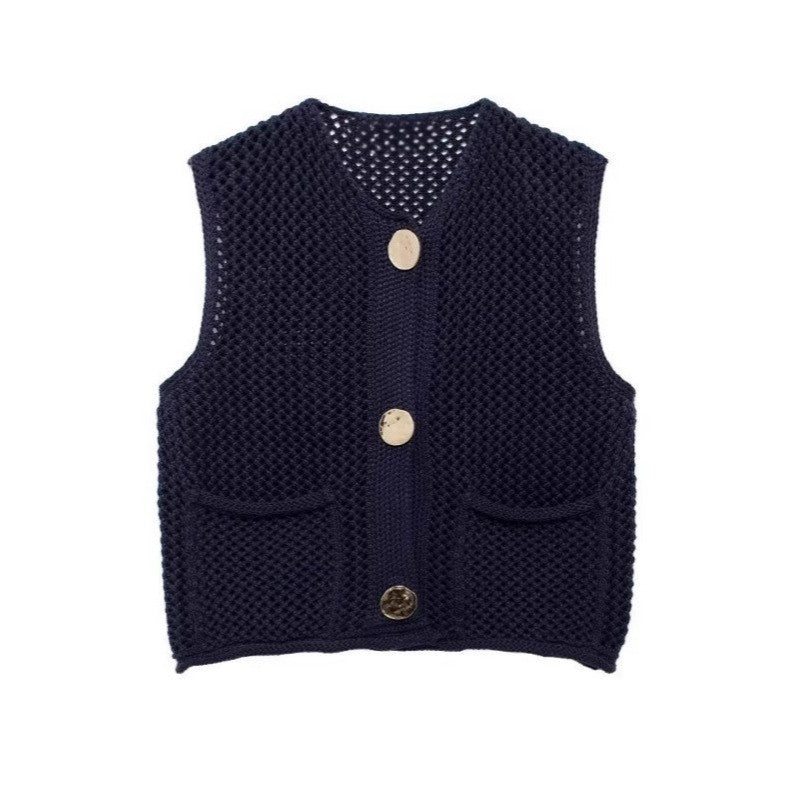 Versatile Crochet Hollow Vest in Solid Colors