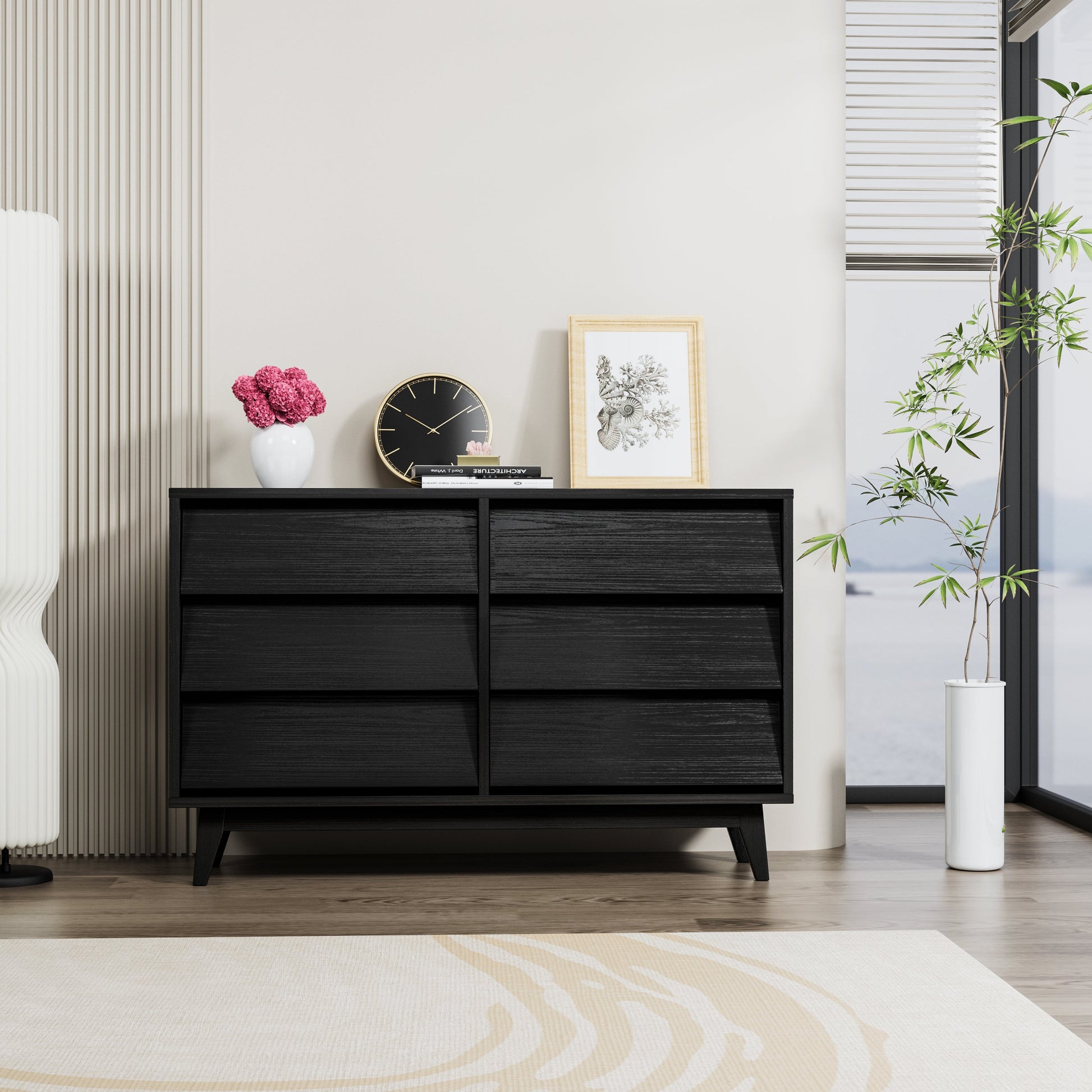 6 Drawer Double Dresser Features Vintage-style and Bevel Design - Korvel