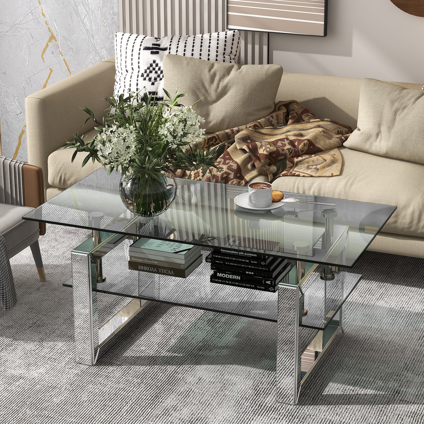 Modern Transparent Tempered Glass Coffee Table