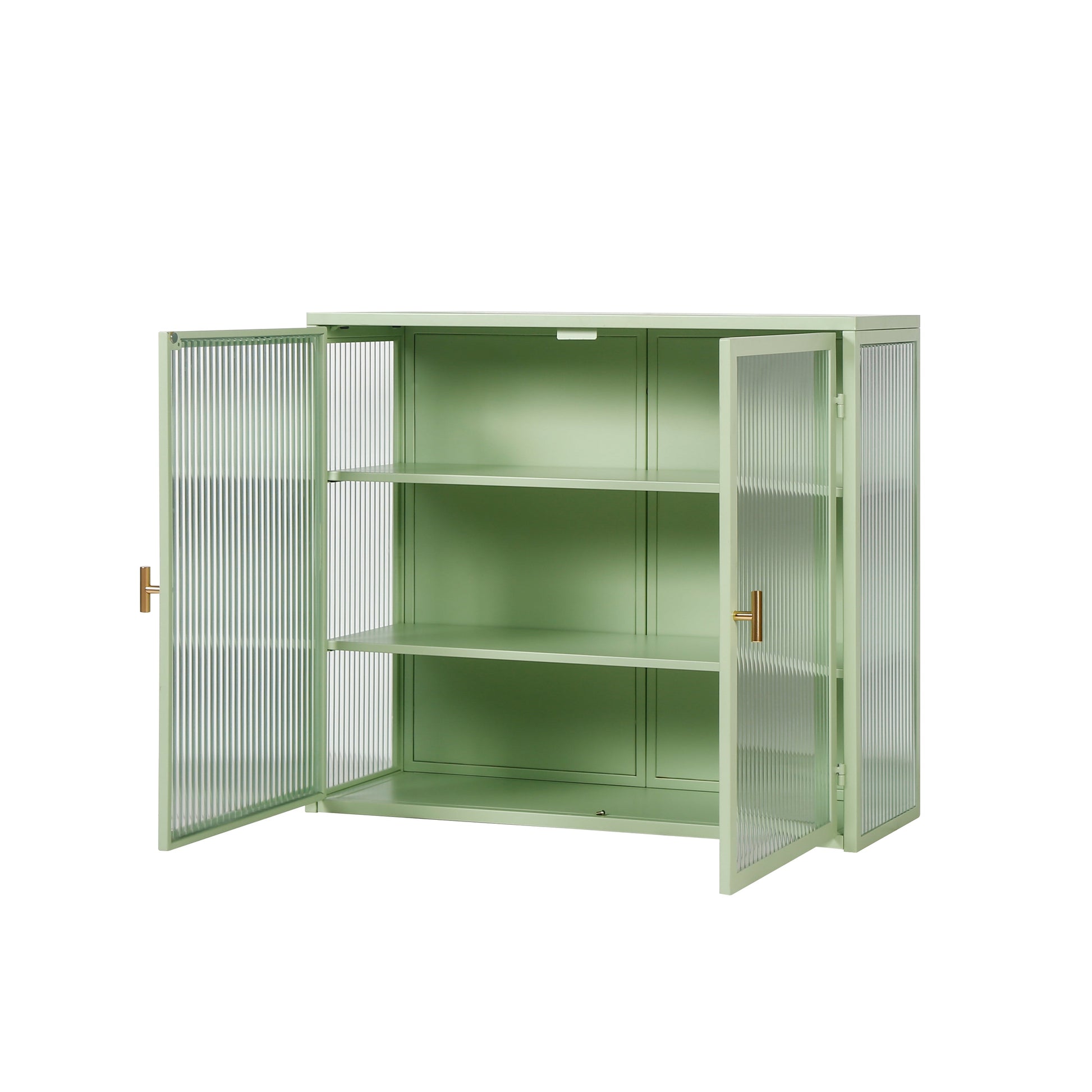 27.56"Glass Doors Modern Two-door Wall Cabinet with Featuring Three-tier Storage Mint Green - Korvel