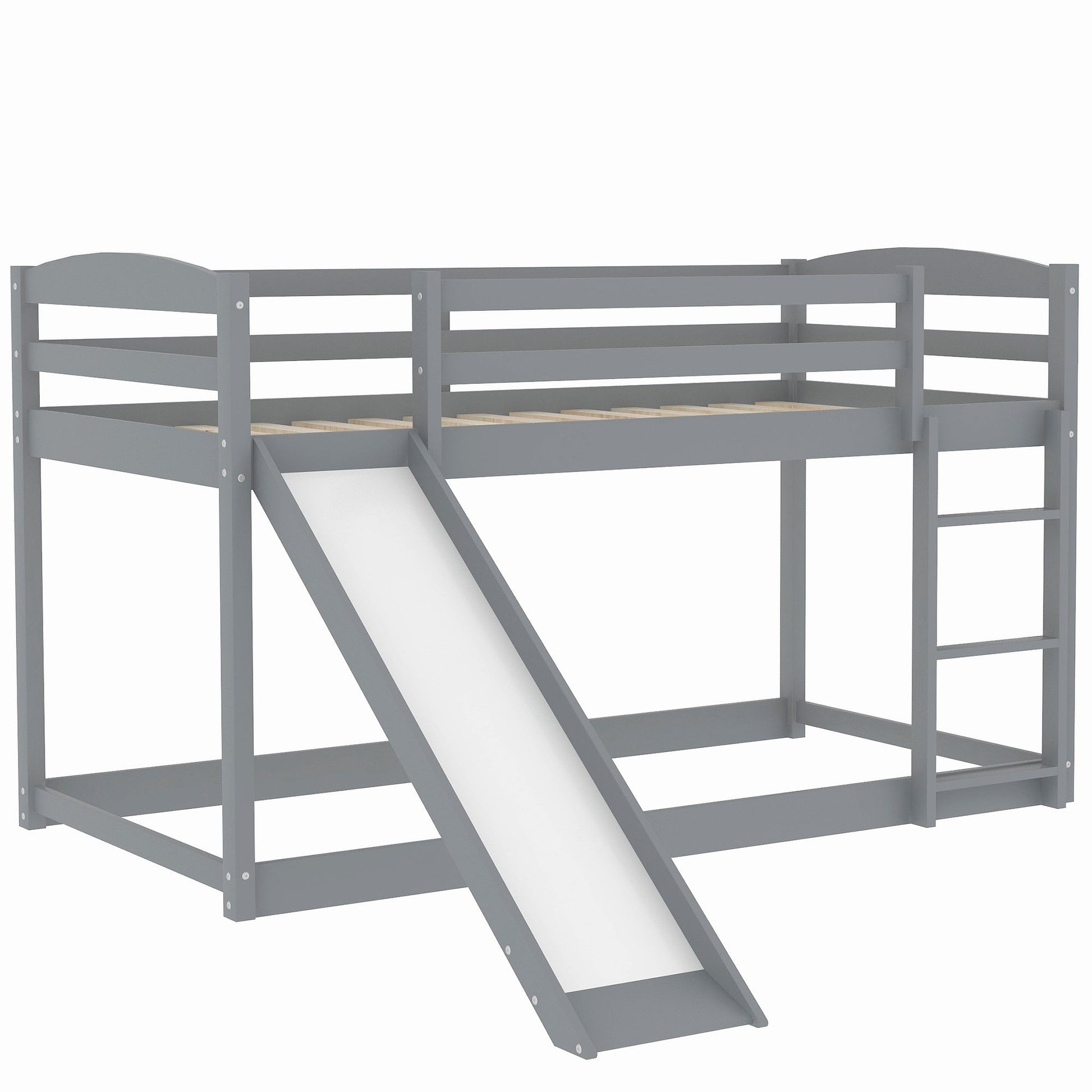 Twin over Twin Bunk Bed with Convertible Slide and Ladder Gray - Korvel