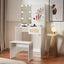 Vanity Desk Set Stool & Dressing Table with LED Lighting Mirror Drawer and Wood Cosmetic Table Chest of Drawers White Color - Korvel