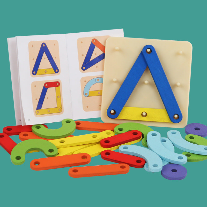 Children's Montessori Geometry Puzzle Creative Versatile Nail Board Early Education Wooden Puzzle Fun Toy - Korvel