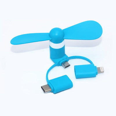 3 IN 1 Travel Portable Cell Phone Mini Fan Cooling Cooler For Micro USB C For iPhone 5 6 6S 7 Plus 8 X for Android Type-c - Korvel