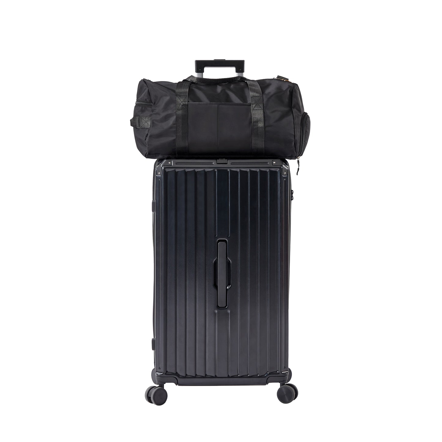 Luggage Set 4 pcs (20"/24"/29"/Travel Bag), PC+ABS Durable Lightweight Luggage with Collapsible Cup Holder TSA Lock, Black - Korvel