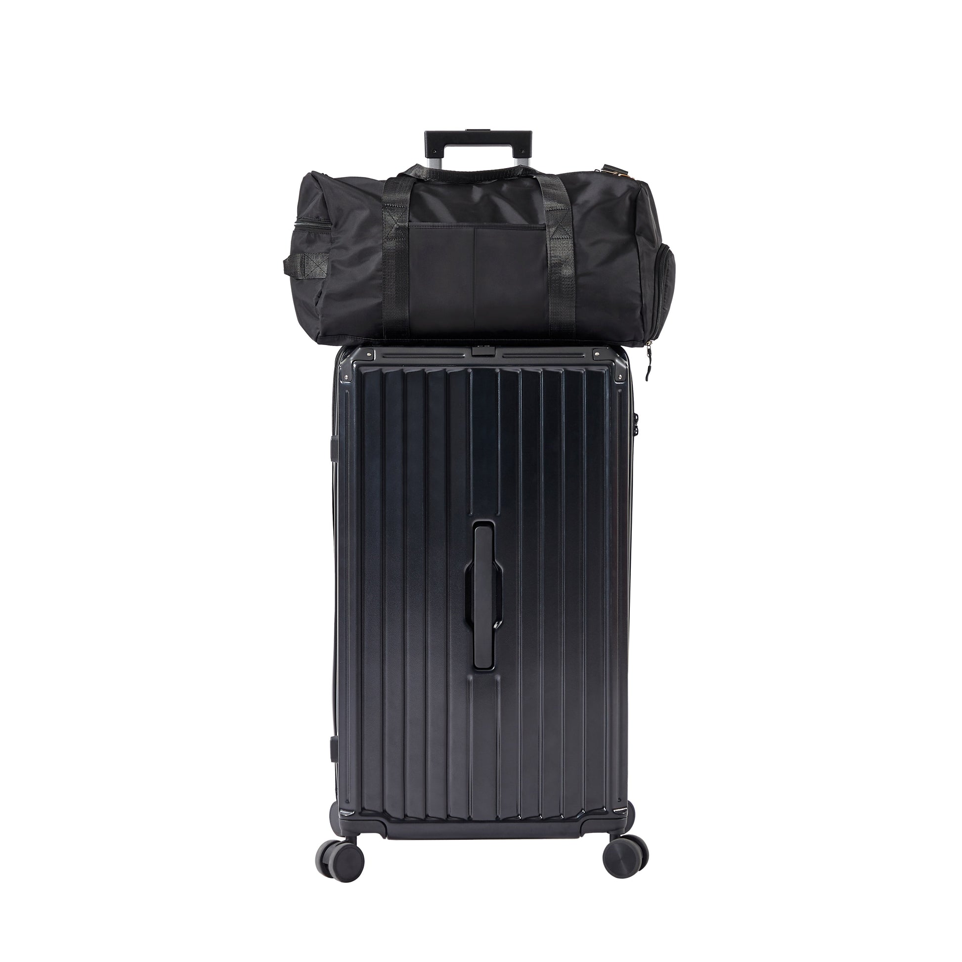 Luggage Set 4 pcs (20"/24"/29"/Travel Bag), PC+ABS Durable Lightweight Luggage with Collapsible Cup Holder TSA Lock, Black - Korvel