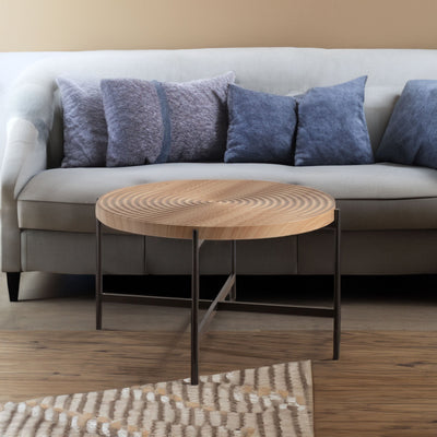33"Modern Thread Design Round Coffee Table MDF Table Top with Cross Legs Metal Base - Korvel