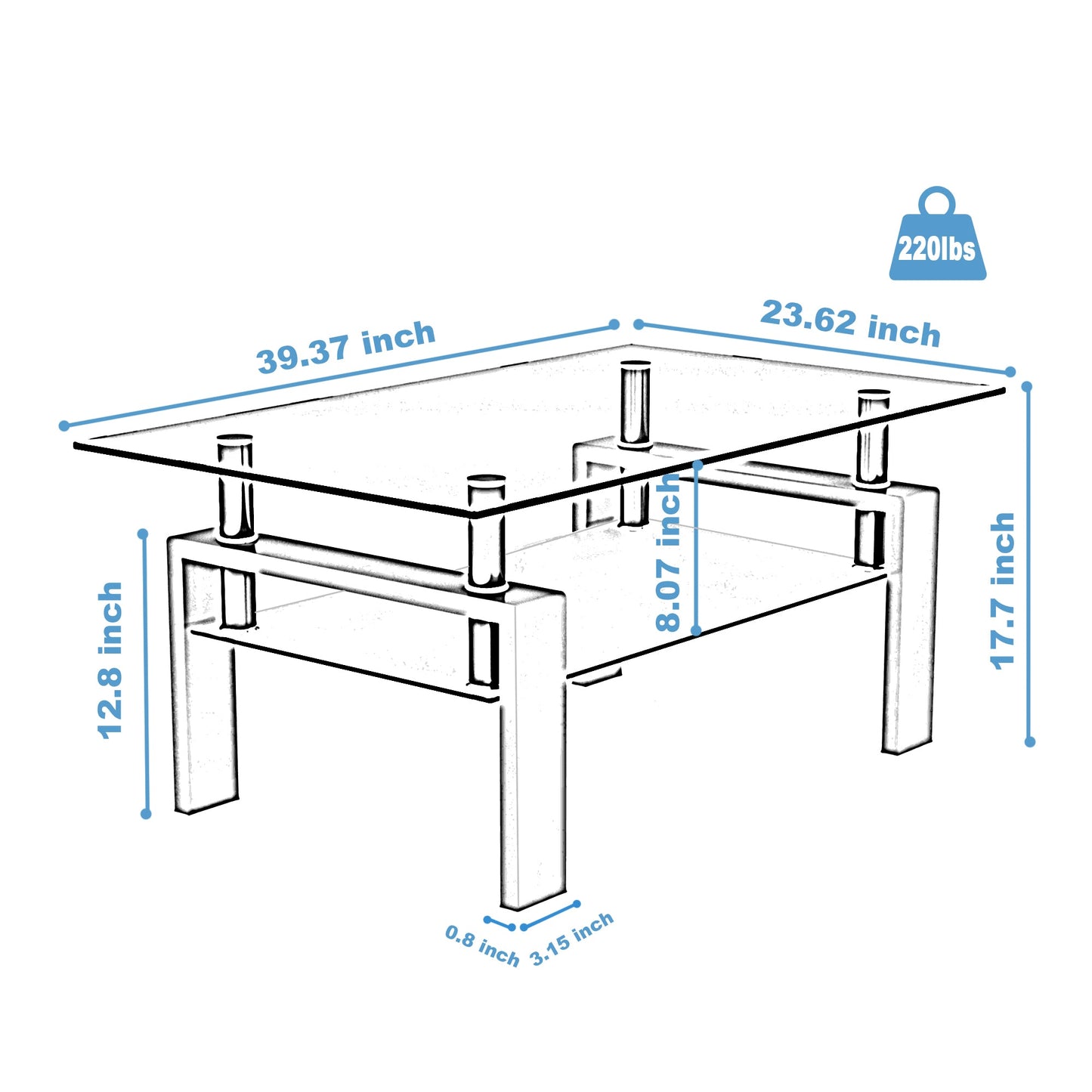 White Coffee Table Clear Coffee Table Modern Side Center Tables for Living Room Living Room Furniture - Korvel