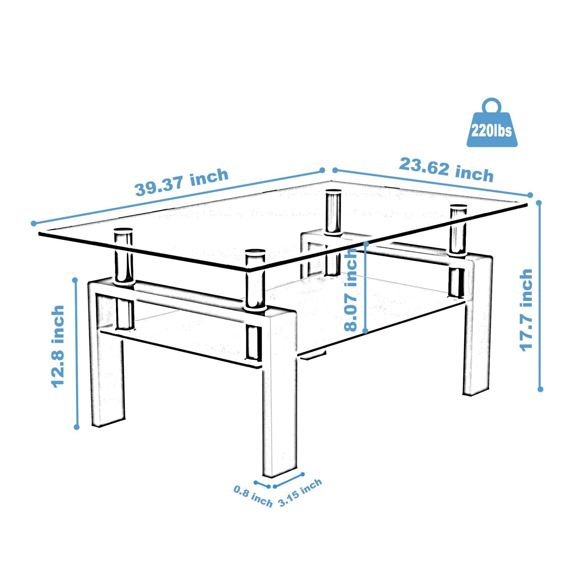 White Coffee Table Clear Coffee Table Modern Side Center Tables for Living Room Living Room Furniture - Korvel