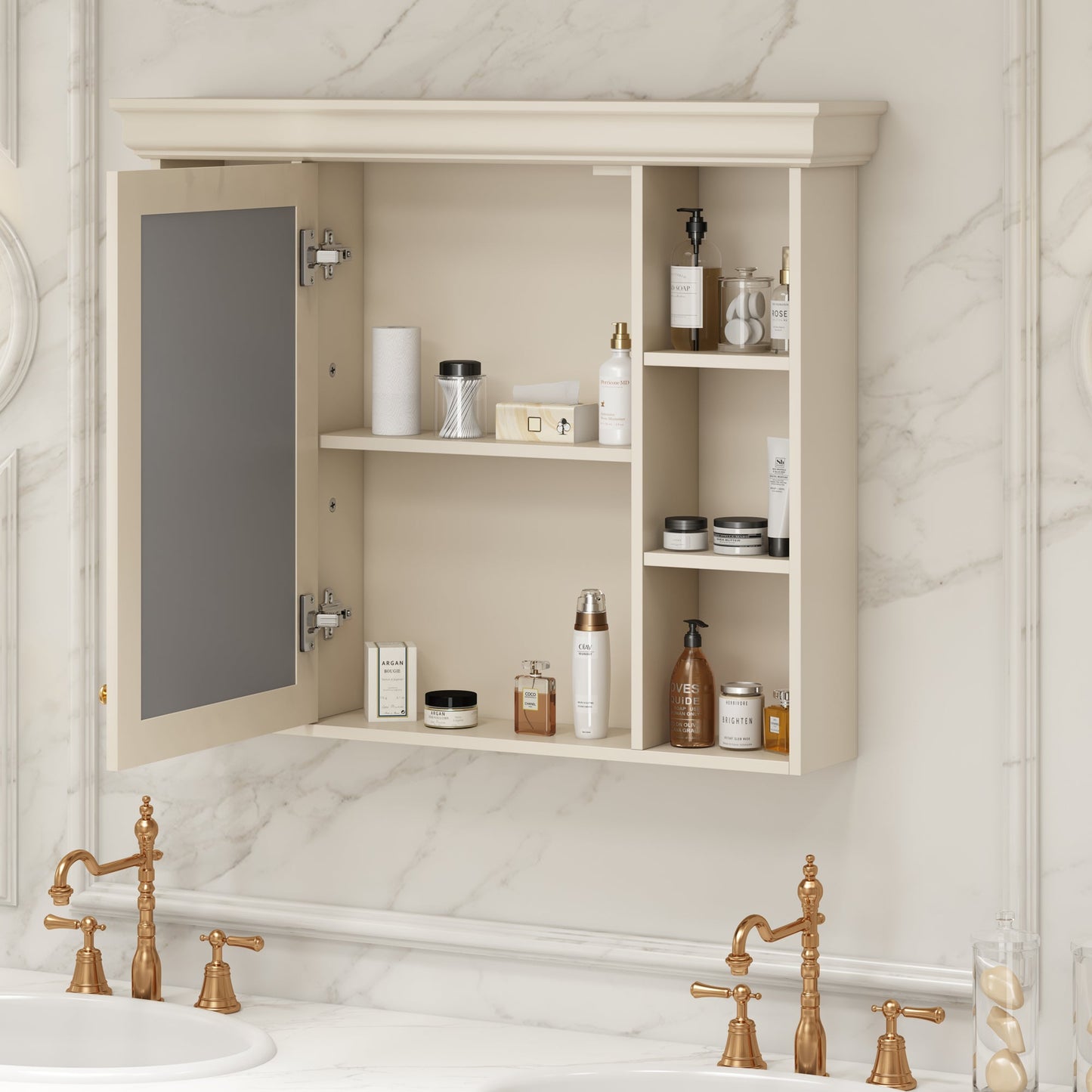 35'' x 28'' Blue Wall Mounted Bathroom Storage Cabinet with Mirror Door, Modern Bathroom Wall Cabinet with Mirror - Korvel