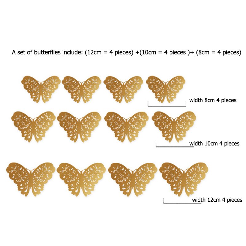 12pcs 3D Hollow Butterfly Wall Sticker for Home Decor DIY Butterflies Fridge stickers  Room Decoration Party Wedding Decor - Korvel