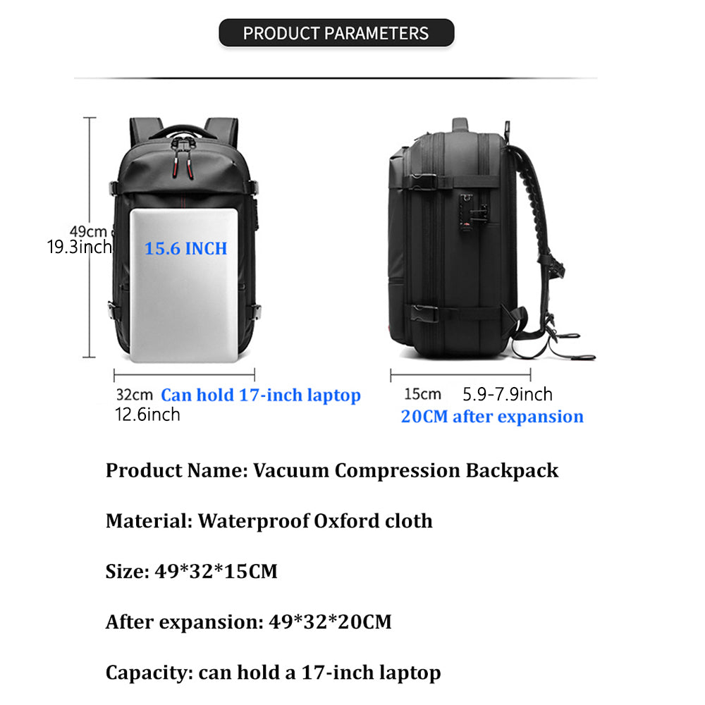 Expandable Waterproof Travel Backpacks Men Business Laptop Backpack With Valve Vacuum Compression Backpack - Korvel