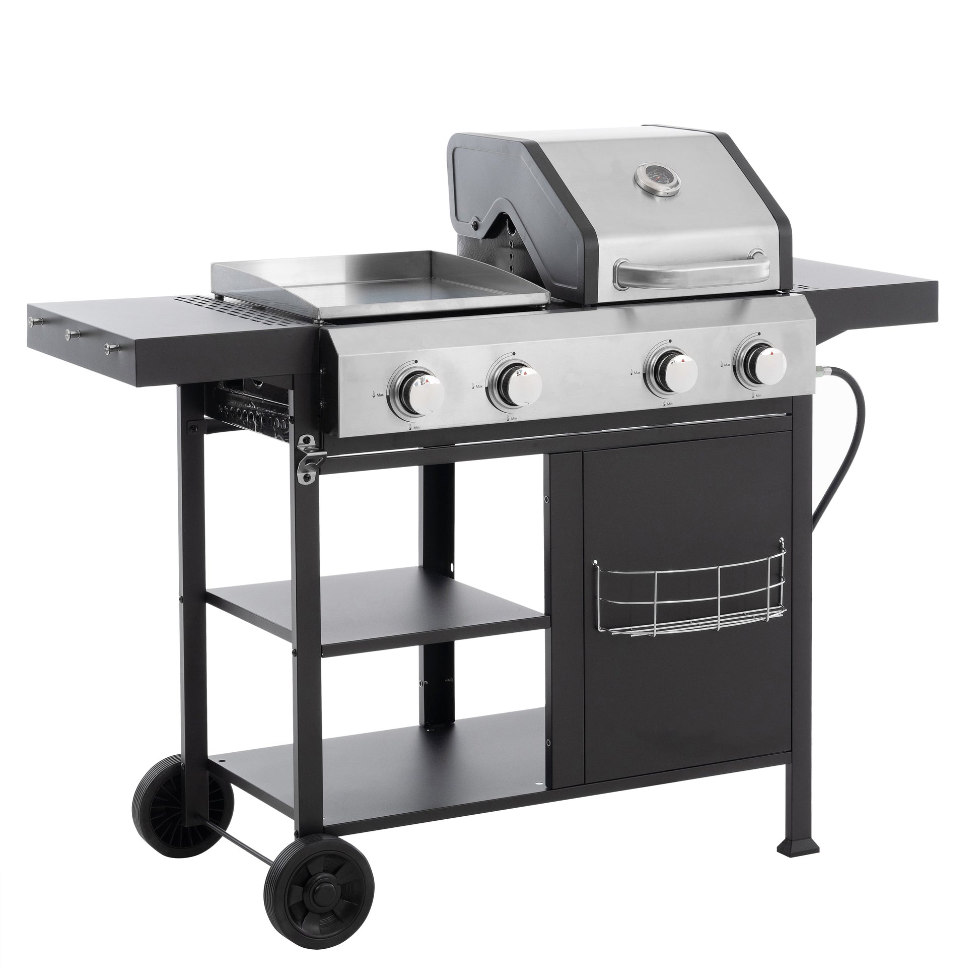 2+2 multifunctional gas barbecue grill and covered grill combination for outdoor cooking - barbecue, barbecue, pizza. - Korvel