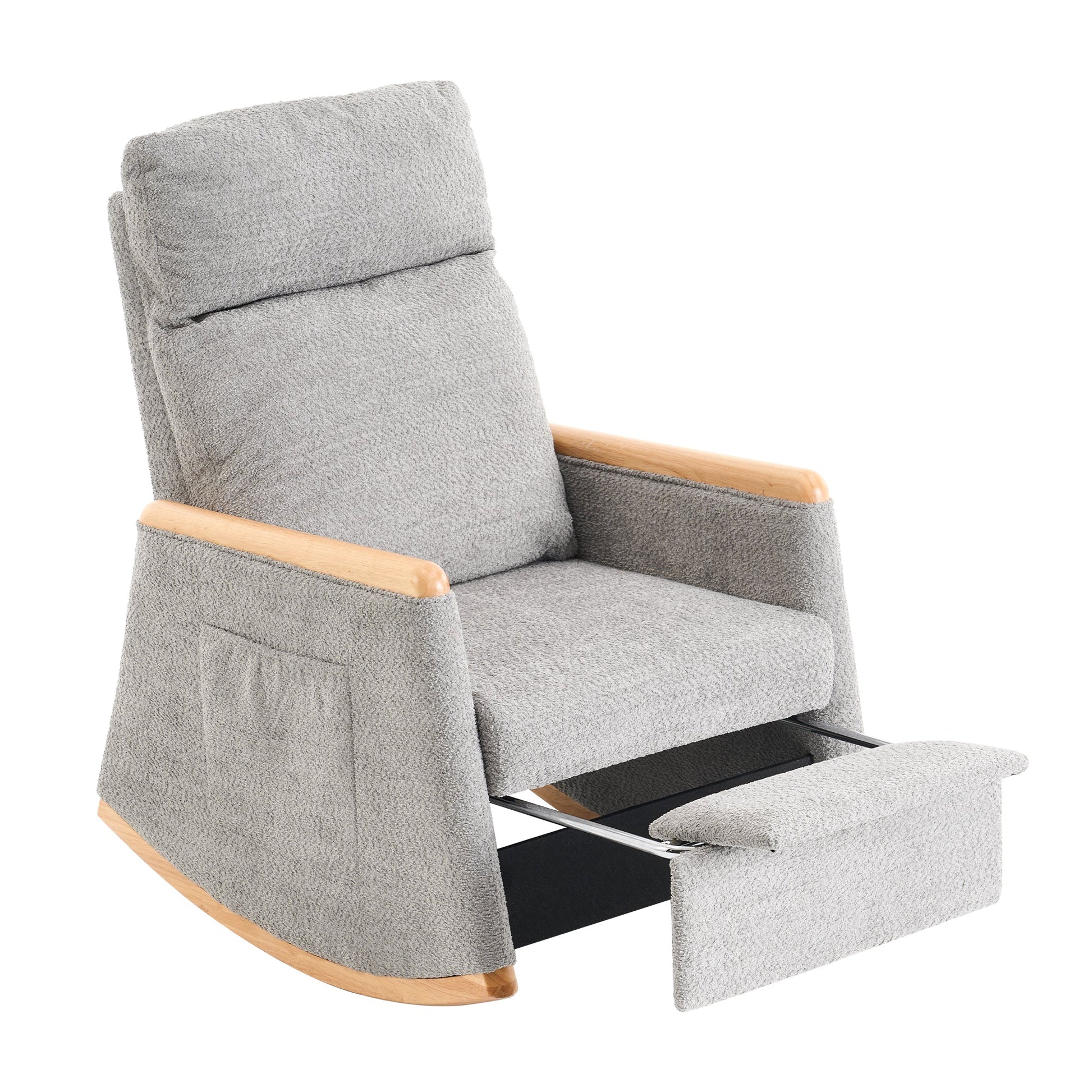 Accent Rocking Chair with Footrest High Back Rubber Wood Rocking Legs Bedroom Living Space 38.6D X 26.8W X 40.6H Inch - Korvel