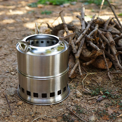 Outdoor Firewood Stove Stainless Steel Barbecue Grill Wood Charcoal Solid Alcohol Heater Warming Furnace - Korvel