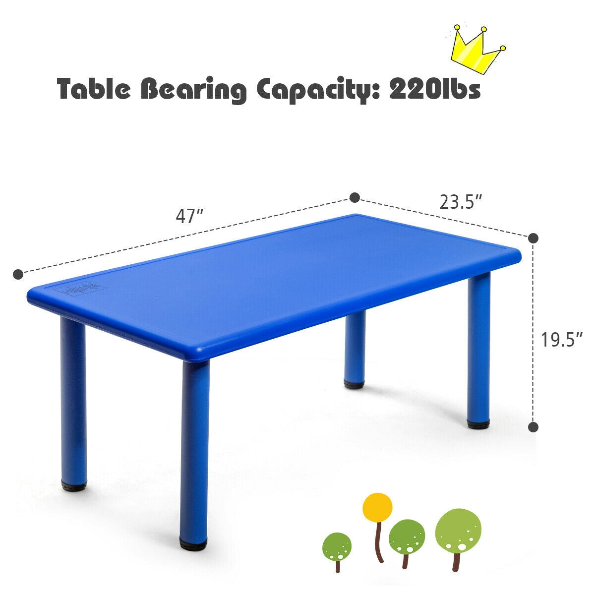 Kids Plastic Rectangular Learn and Play Table - Blue