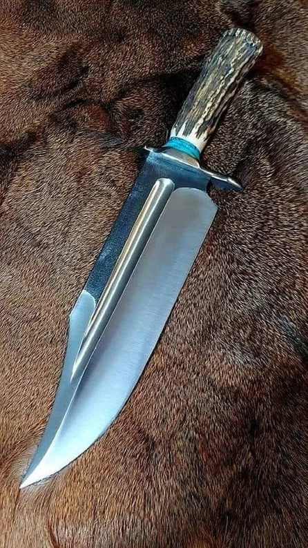 Handcrafted Survival Bowie Knife - 11" 1095 Steel Blade with Antler Handle - Korvel