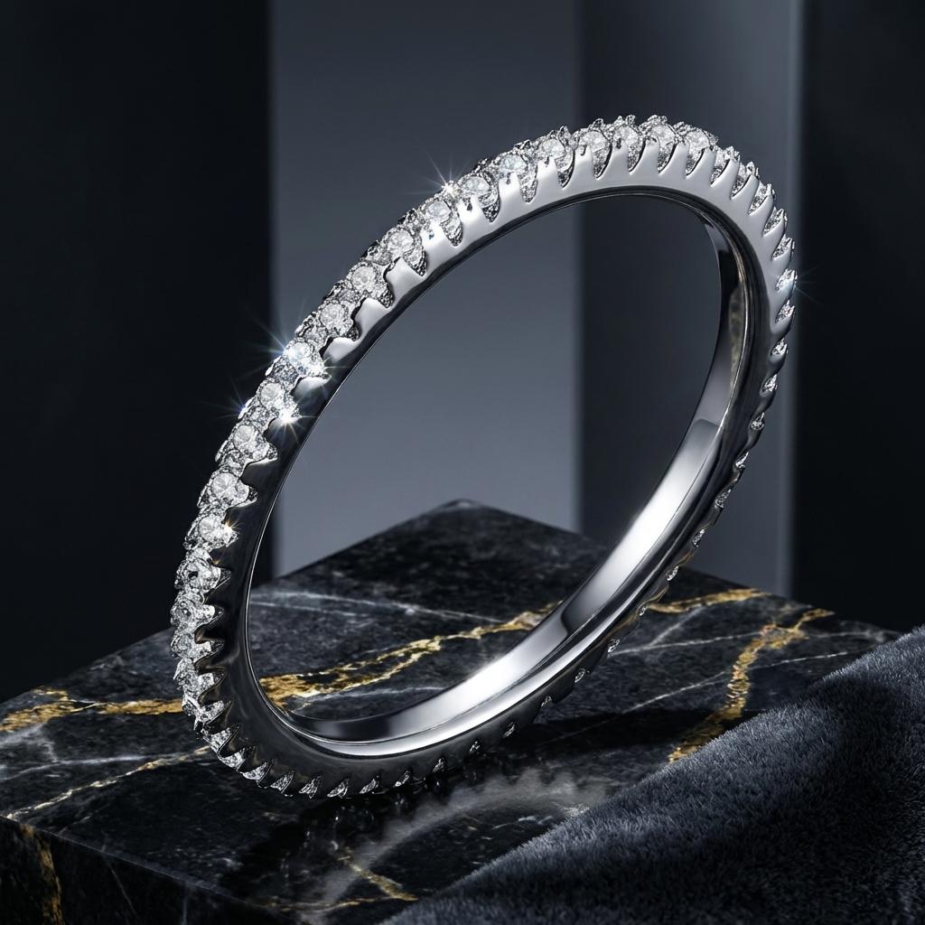 925 Sterling Silver Platinum Plated CZ Pavé Setting Ring - Size 5.0