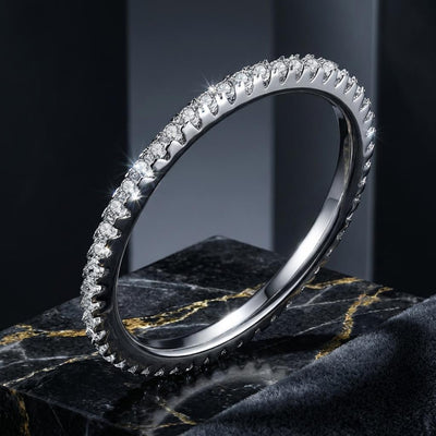 925 Sterling Silver Platinum Plated CZ Pavé Setting Ring - Size 5.0