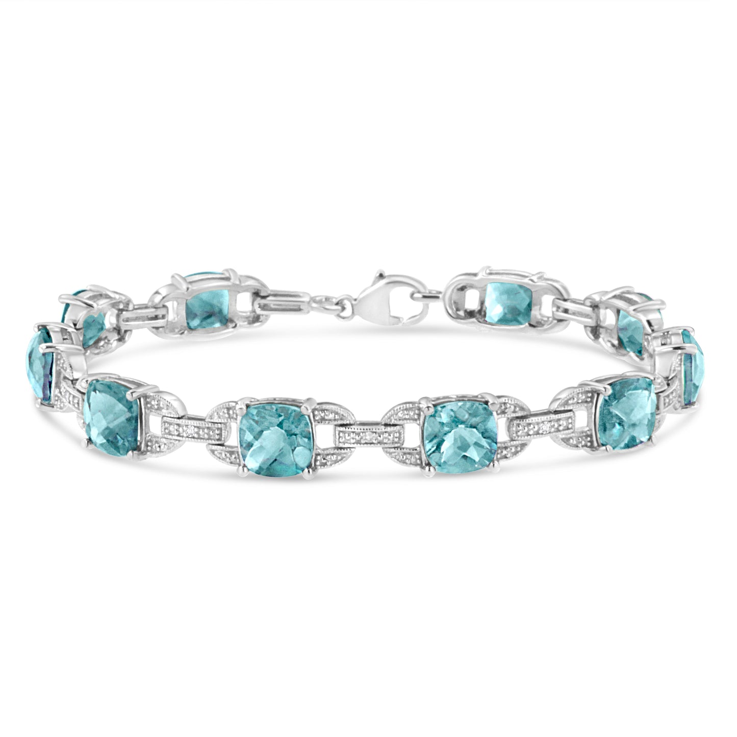 Bracelet de tennis en argent sterling .925 avec topaze bleue et diamants - 7"