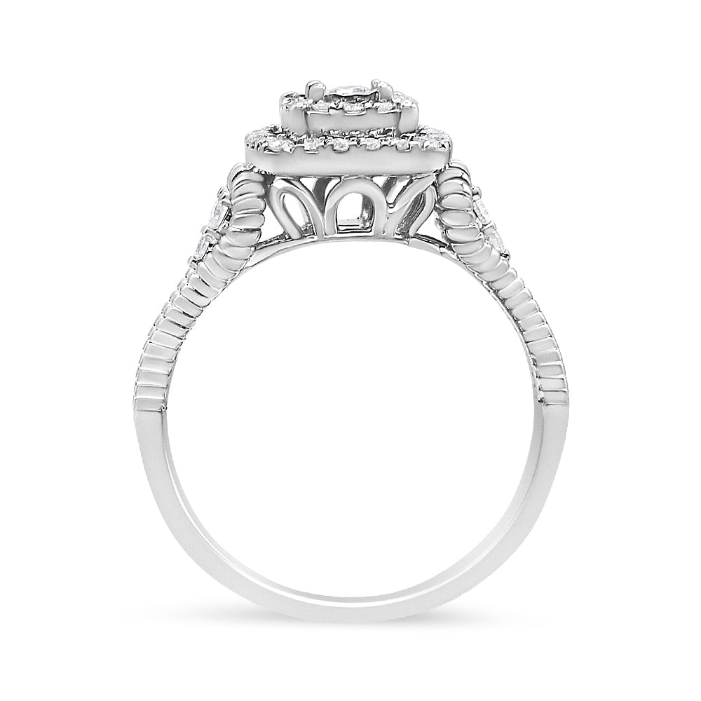Anillo de cóctel de diamante redondo de .925 plata esterlina 1/3 Cttw - Talla 7