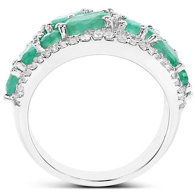 3.27 Carat Genuine Emerald and White Zircon Sterling Silver Ring