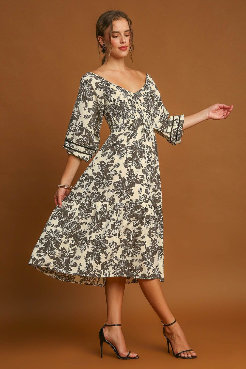 Ruffle Hem Floral Print V-Neck Dress for Women