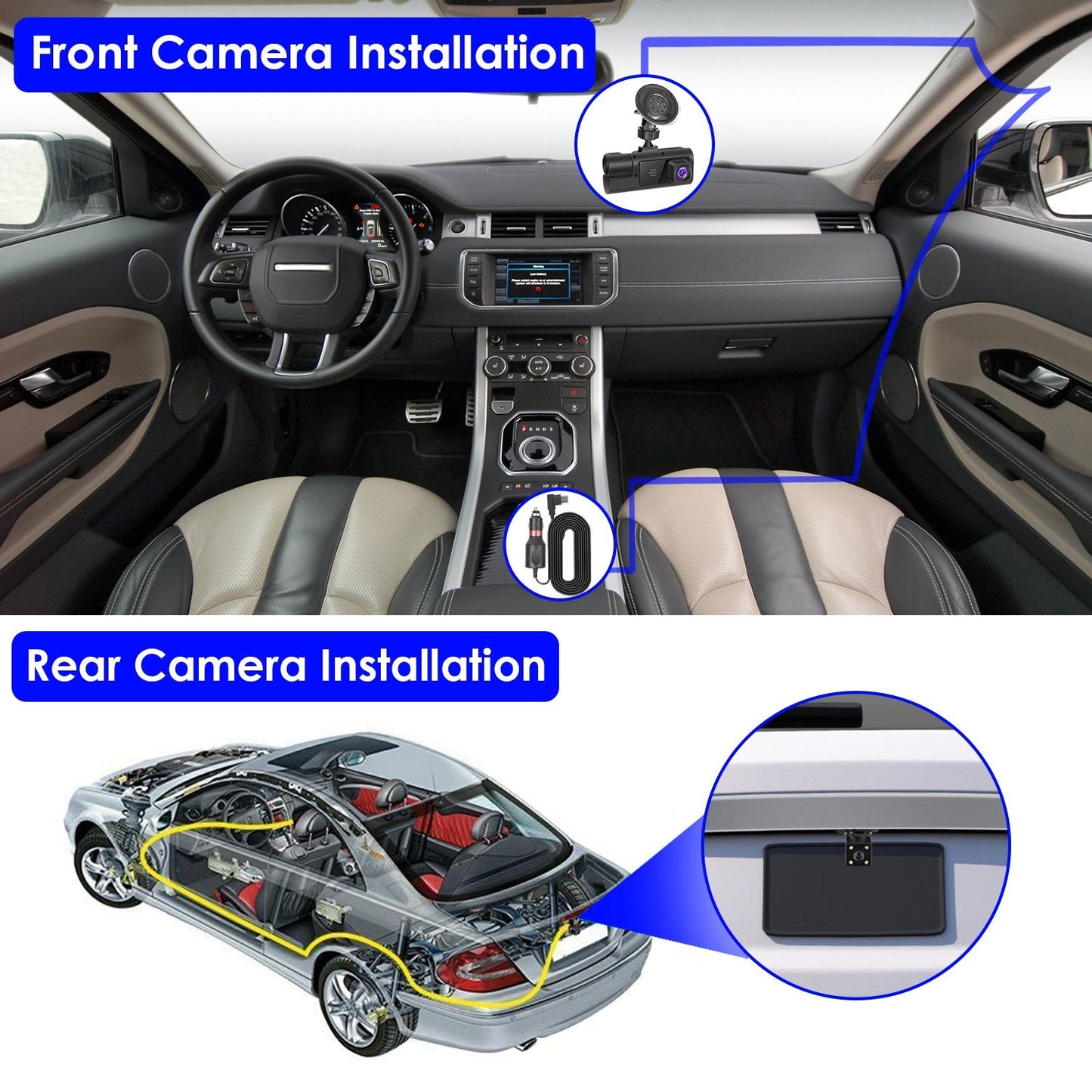 WiFi FHD 1080P 3-Channel Car Dash Cam with 64G Card