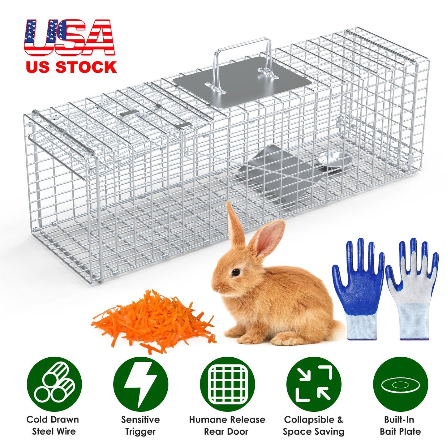 Trampa Humana para Animales Vivos - 27x7.5x8in Trampa de Acero Plegable