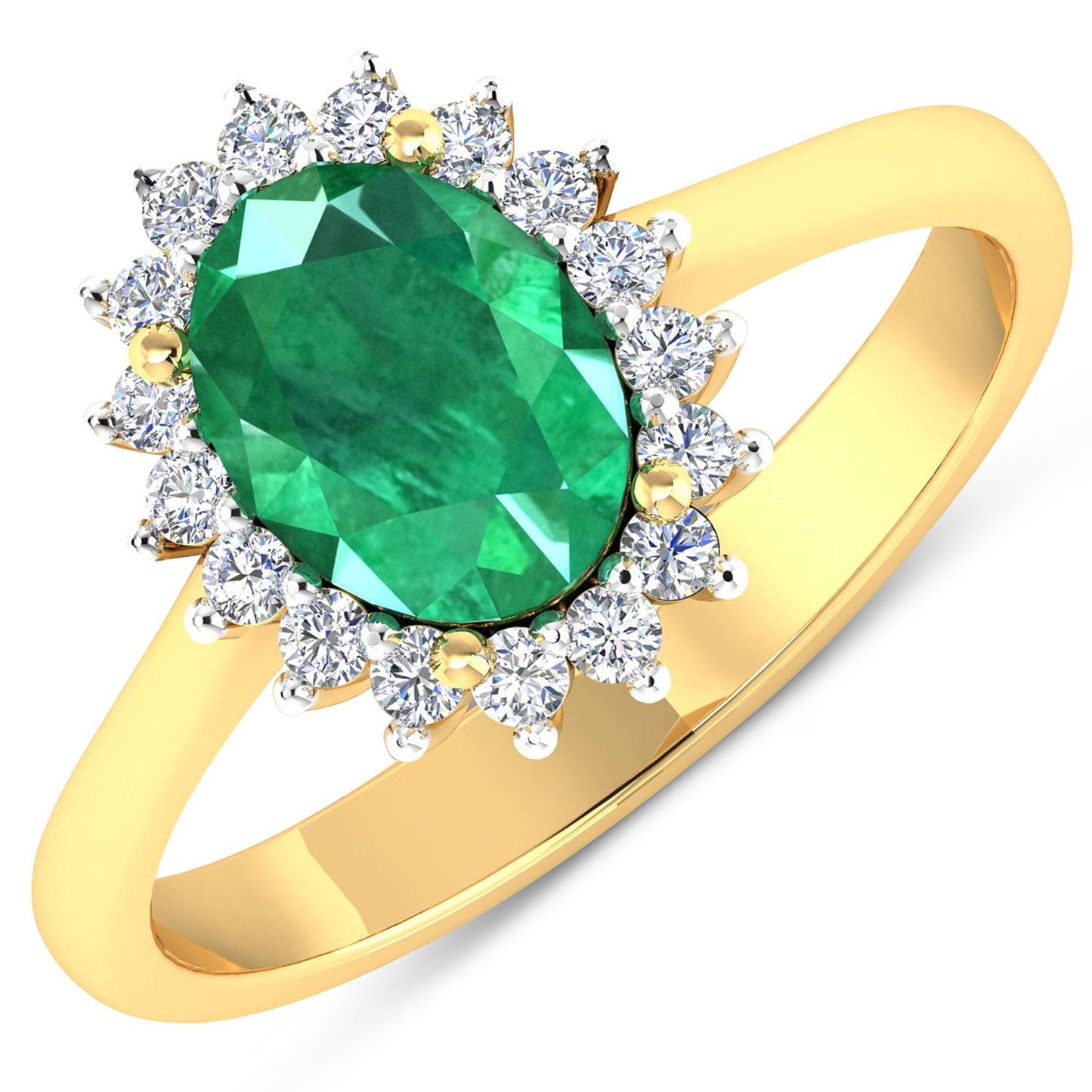 Anillo de Esmeralda Zambiana y Diamante de 14K en Oro Amarillo de 1.87 Quilates