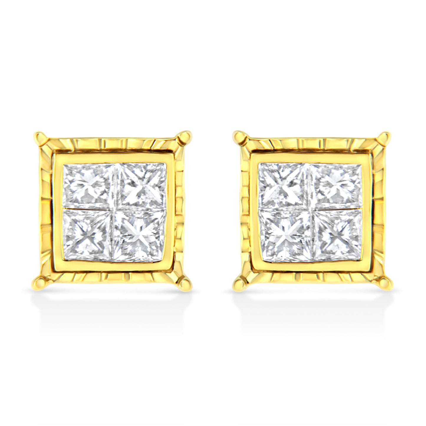 Pendientes de diamantes en corte princesa de oro amarillo de 14 quilates