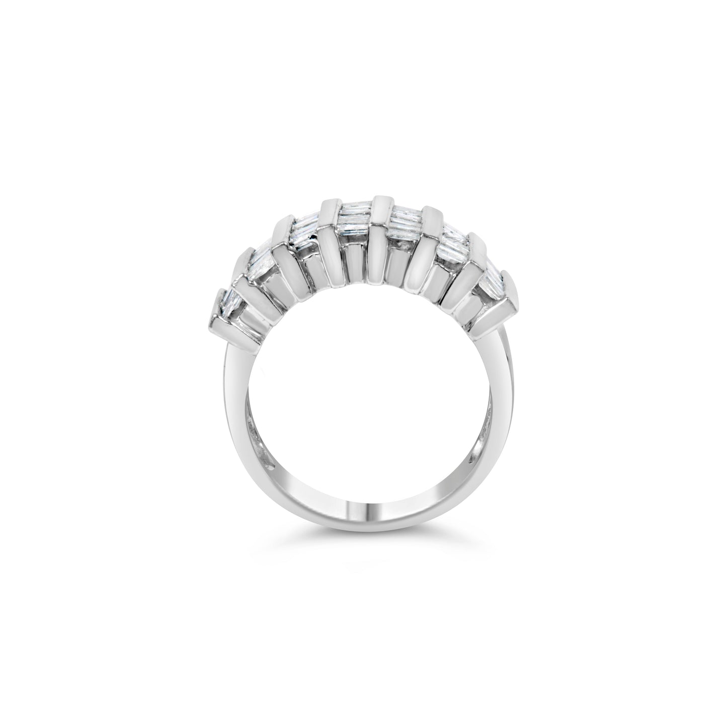 Bague de mariage multi-rangs en diamant taillé en baguette en argent sterling .925