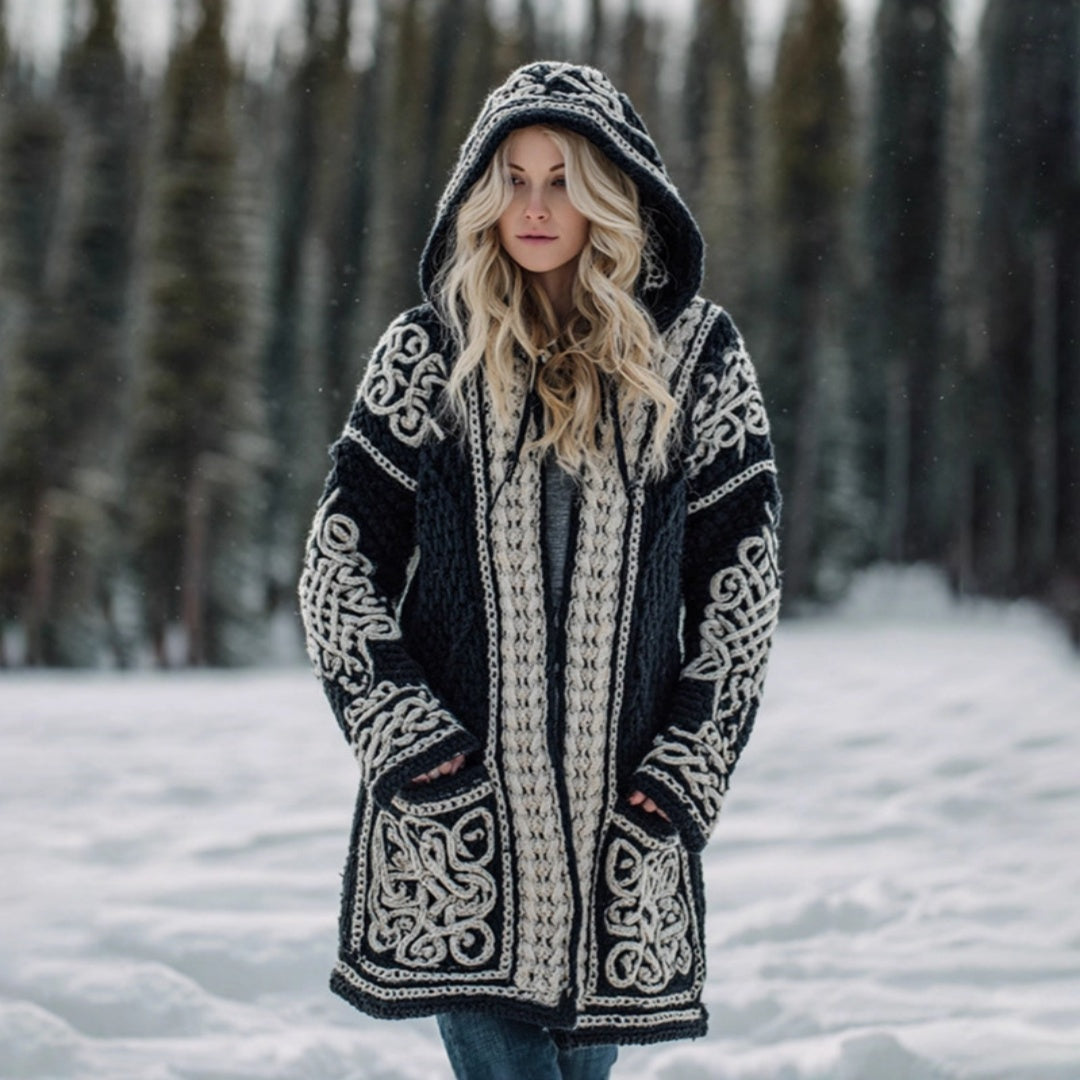 Long Loose-fitting Hooded Coat with 3D Digital Print