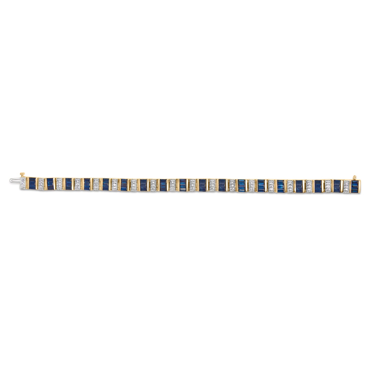 Pulsera de eslabones de diamantes y zafiros azules de oro amarillo de 14K - 7"